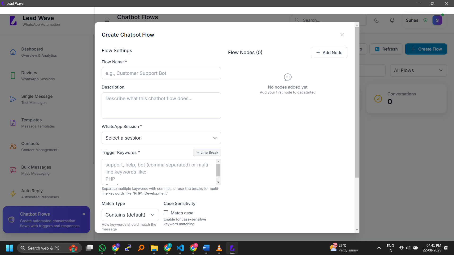 Chatbot Flows screenshot