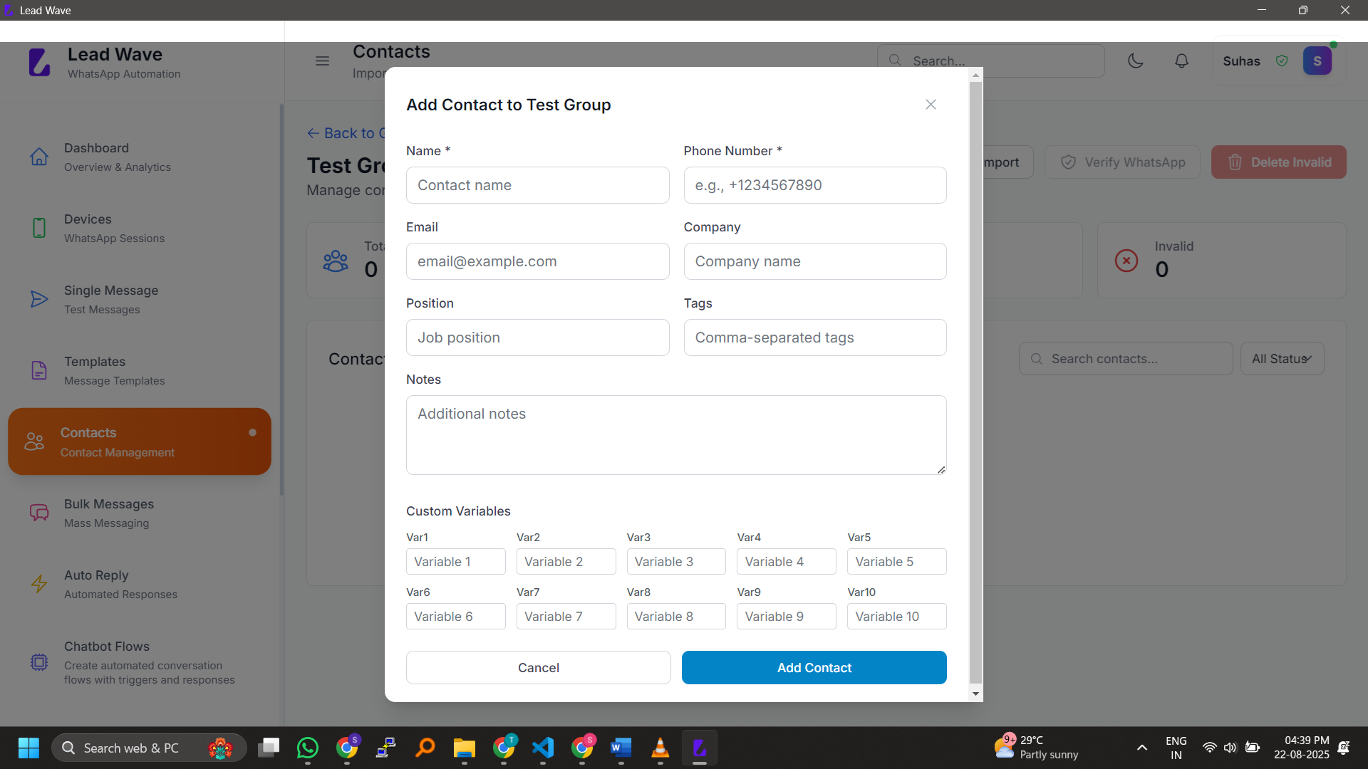 Contacts screenshot