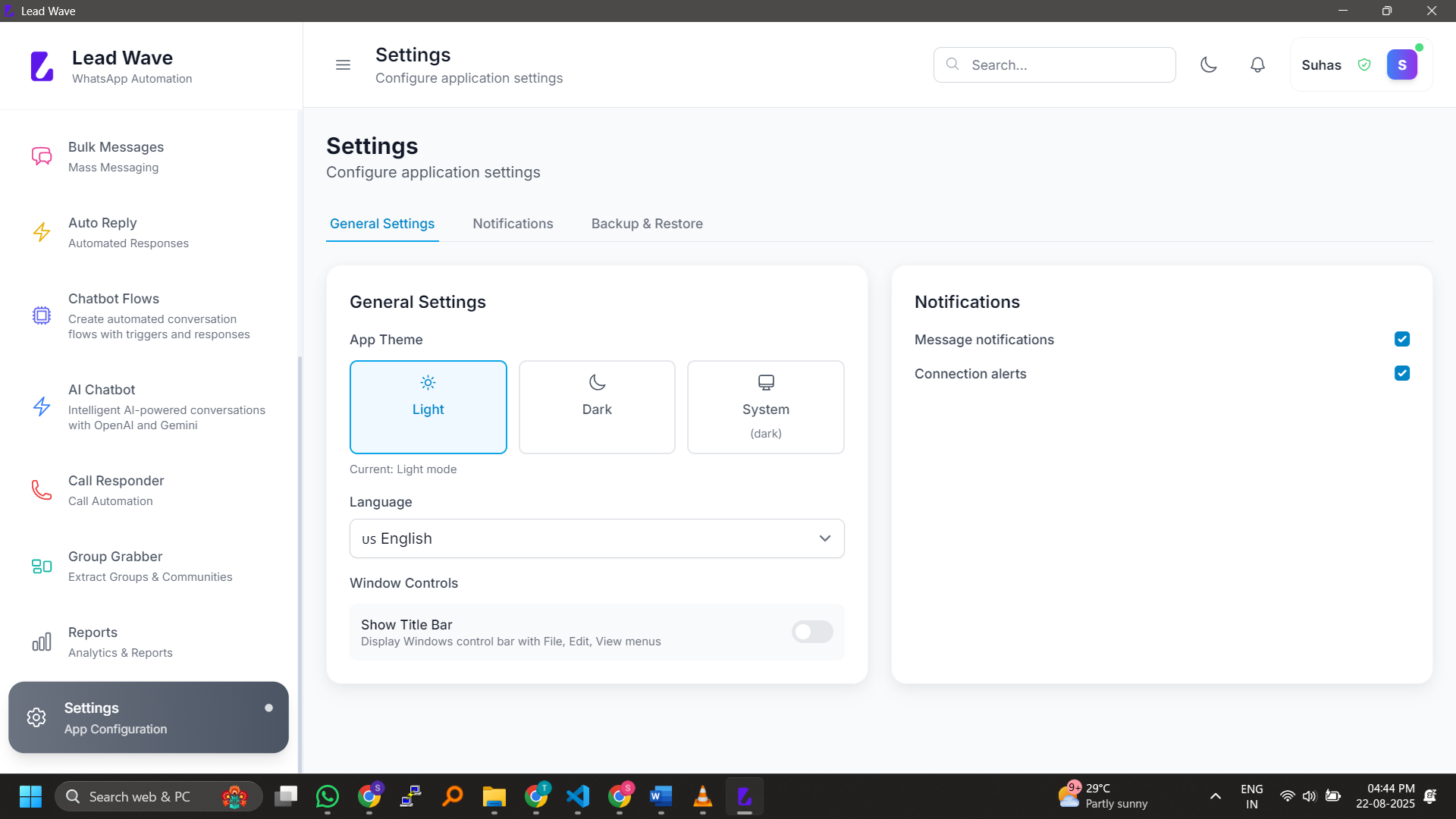 Settings screenshot