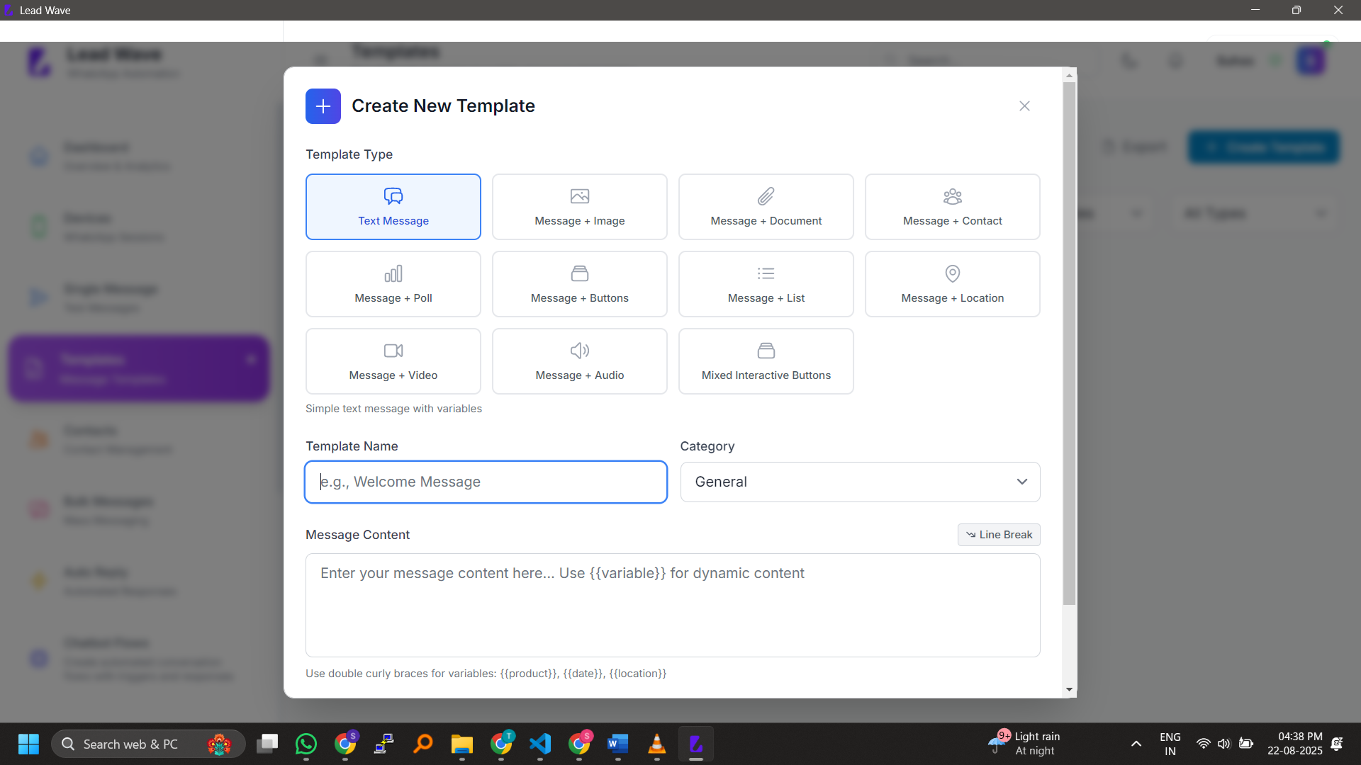 Message Templates screenshot